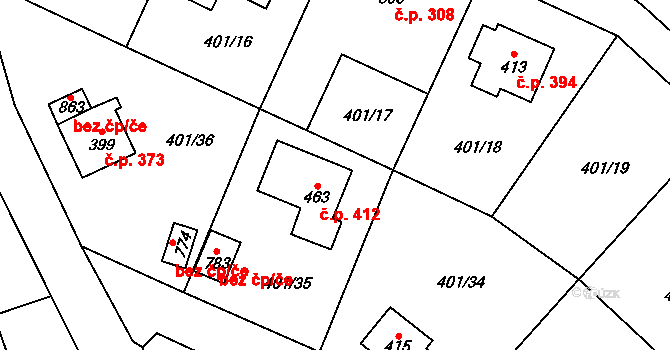 Kokonín 412, Jablonec nad Nisou na parcele st. 463 v KÚ Kokonín, Katastrální mapa