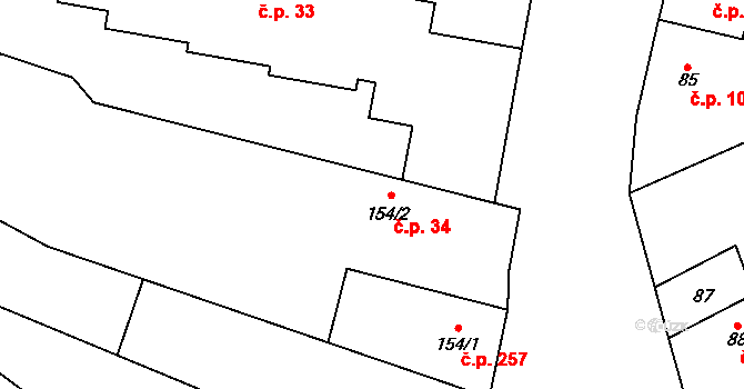 Rožďalovice 34 na parcele st. 154/2 v KÚ Rožďalovice, Katastrální mapa