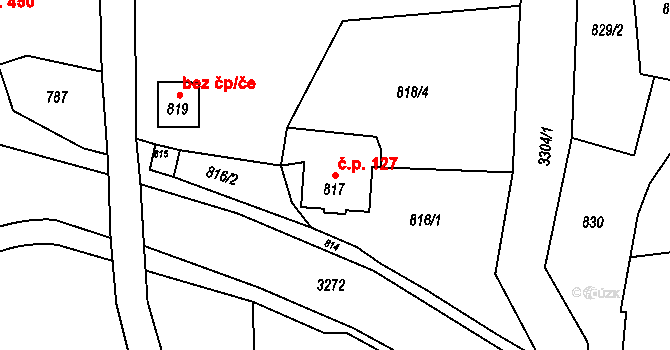 Doksy 127 na parcele st. 817 v KÚ Doksy u Máchova jezera, Katastrální mapa