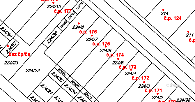 Skoronice 174 na parcele st. 224/6 v KÚ Skoronice, Katastrální mapa