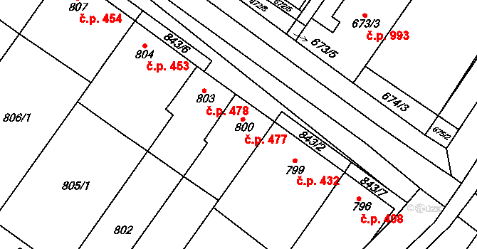 Svatobořice 477, Svatobořice-Mistřín na parcele st. 800 v KÚ Svatobořice, Katastrální mapa