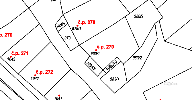 Šardice 279 na parcele st. 980/1 v KÚ Šardice, Katastrální mapa