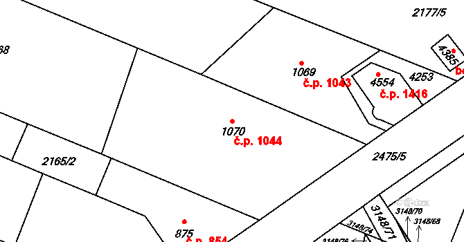Kyjov 1044 na parcele st. 1070 v KÚ Kyjov, Katastrální mapa