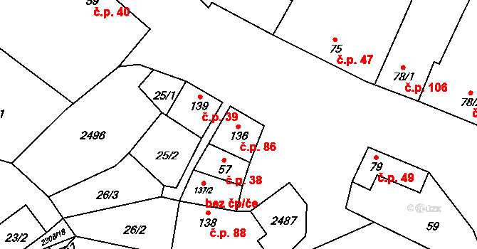 Troubky 86, Troubky-Zdislavice na parcele st. 136 v KÚ Troubky, Katastrální mapa
