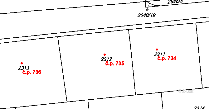 Rýmařov 735 na parcele st. 2312 v KÚ Rýmařov, Katastrální mapa