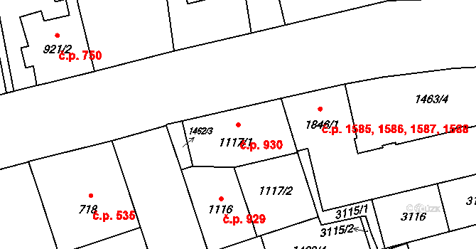 Šumperk 930 na parcele st. 1117/1 v KÚ Šumperk, Katastrální mapa