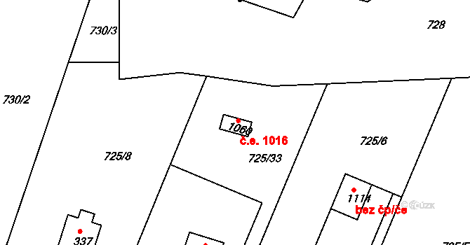 Kamenice 1016 na parcele st. 1060 v KÚ Těptín, Katastrální mapa