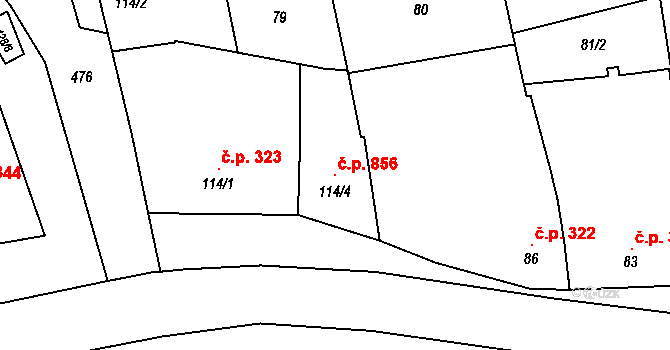 Bohuňovice 856 na parcele st. 114/4 v KÚ Moravská Loděnice, Katastrální mapa