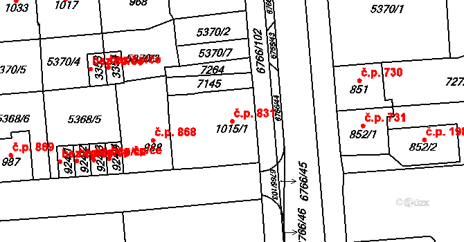 Kraslice 831 na parcele st. 1015/1 v KÚ Kraslice, Katastrální mapa