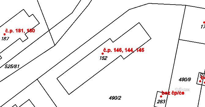 Černožice 144,145,146 na parcele st. 152 v KÚ Černožice nad Labem, Katastrální mapa