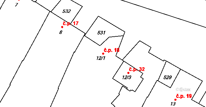 Bílsko 18 na parcele st. 12/1 v KÚ Bílsko, Katastrální mapa