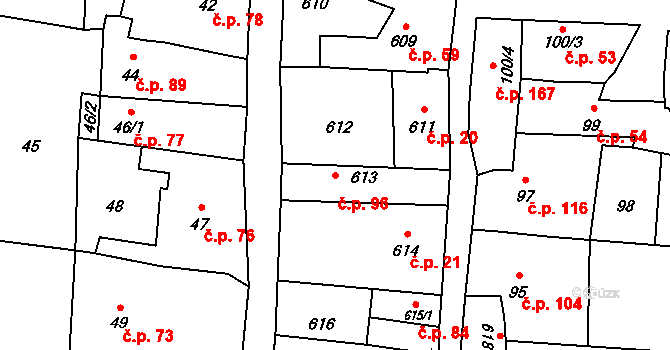 Krčmaň 96 na parcele st. 613 v KÚ Krčmaň, Katastrální mapa