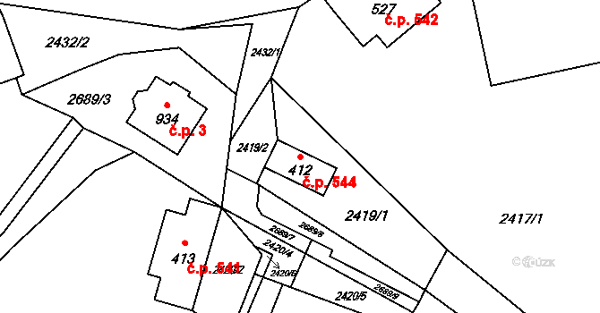 Skalice u České Lípy 544 na parcele st. 412 v KÚ Skalice u České Lípy, Katastrální mapa