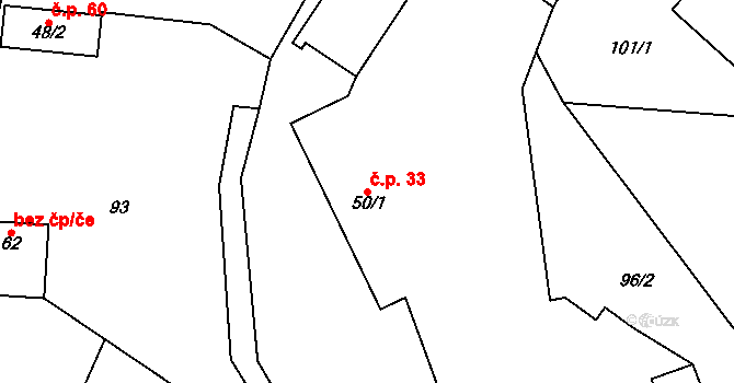Hřmenín 33, Markvartice na parcele st. 50/1 v KÚ Hřmenín, Katastrální mapa