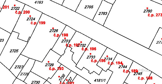 Roudnice nad Labem 196 na parcele st. 2732 v KÚ Roudnice nad Labem, Katastrální mapa