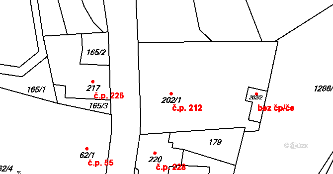 Roztoky u Jilemnice 212 na parcele st. 202/1 v KÚ Roztoky u Jilemnice, Katastrální mapa