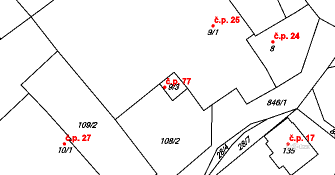 Střevač 77 na parcele st. 9/3 v KÚ Střevač, Katastrální mapa