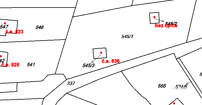 Brná 636, Ústí nad Labem na parcele st. 545/3 v KÚ Brná nad Labem, Katastrální mapa