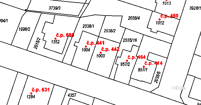 Žichlínské Předměstí 442, Lanškroun na parcele st. 1003 v KÚ Lanškroun, Katastrální mapa