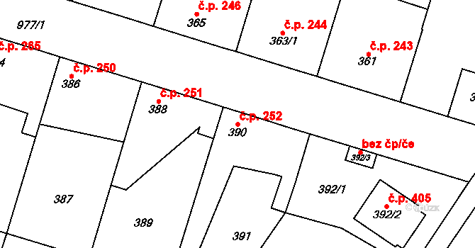 Kostomlaty nad Labem 252 na parcele st. 390 v KÚ Kostomlaty nad Labem, Katastrální mapa