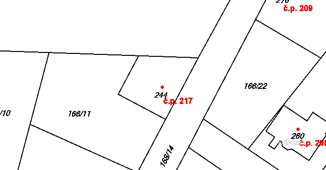 Velké Popovice 217 na parcele st. 244 v KÚ Velké Popovice, Katastrální mapa