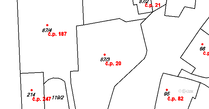 Lnáře 20 na parcele st. 87/3 v KÚ Lnáře, Katastrální mapa