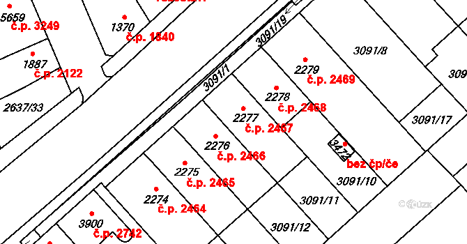 Břeclav 2467 na parcele st. 2277 v KÚ Břeclav, Katastrální mapa