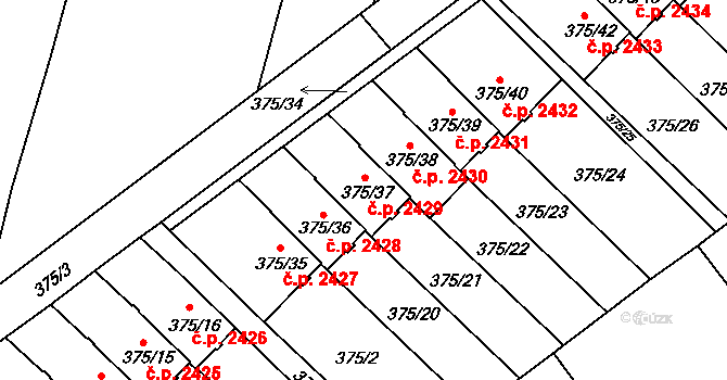 Tábor 2429 na parcele st. 375/37 v KÚ Klokoty, Katastrální mapa