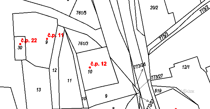 Koberovice 12 na parcele st. 10 v KÚ Koberovice, Katastrální mapa