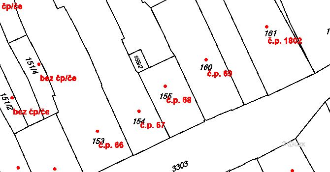 Pelhřimov 68 na parcele st. 155 v KÚ Pelhřimov, Katastrální mapa