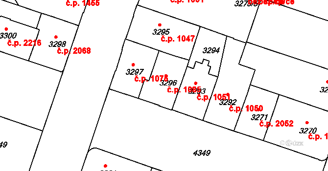 Teplice 1085 na parcele st. 3296 v KÚ Teplice, Katastrální mapa