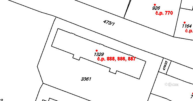 Nový Bydžov 886,887,888 na parcele st. 1329 v KÚ Nový Bydžov, Katastrální mapa