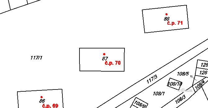 Třemešné 70 na parcele st. 87 v KÚ Třemešné, Katastrální mapa