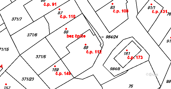 Praskolesy 112 na parcele st. 89 v KÚ Praskolesy, Katastrální mapa