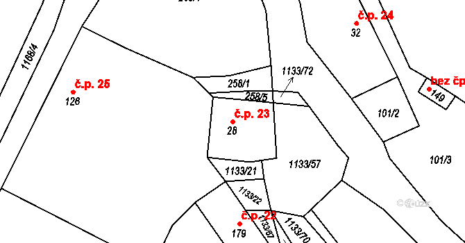 Malíkov nad Nežárkou 23, Horní Pěna na parcele st. 28 v KÚ Malíkov nad Nežárkou, Katastrální mapa