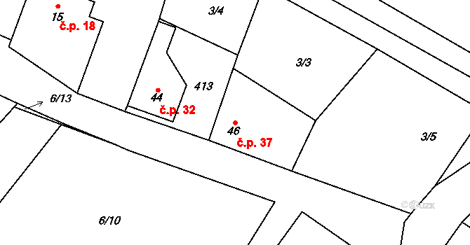 Lipnice 37, Český Rudolec na parcele st. 46 v KÚ Lipnice u Markvarce, Katastrální mapa