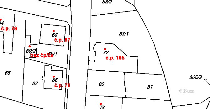 Lahovice 105, Praha 6 na parcele st. 82 v KÚ Lahovice, Katastrální mapa