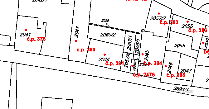 Břevnov 391, Praha na parcele st. 2044 v KÚ Břevnov, Katastrální mapa