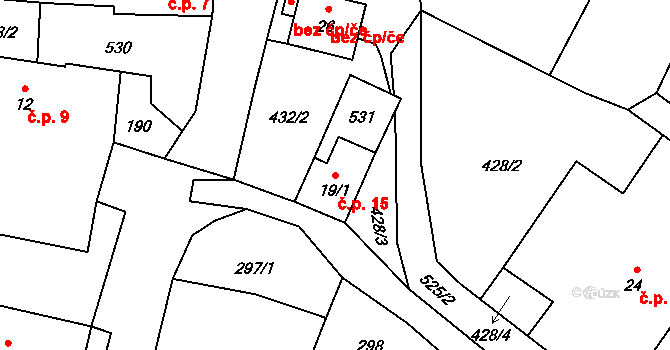 Suchdol 15, Kunžak na parcele st. 19/1 v KÚ Suchdol u Kunžaku, Katastrální mapa