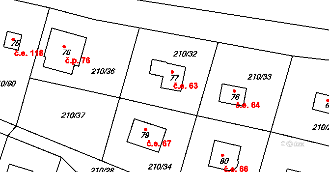 Pouště 63, Mokrovraty na parcele st. 77 v KÚ Pouště, Katastrální mapa