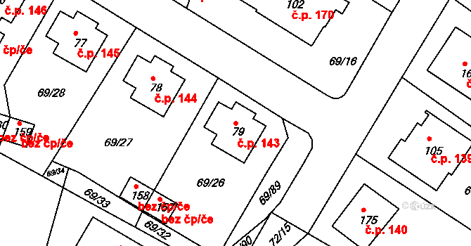 Příbram V-Zdaboř 143, Příbram na parcele st. 79 v KÚ Zdaboř, Katastrální mapa