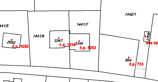 Vrchlabí 1253 na parcele st. 3348 v KÚ Vrchlabí, Katastrální mapa