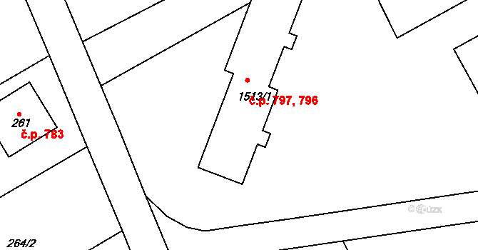 Buchlovice 796,797 na parcele st. 1513/1 v KÚ Buchlovice, Katastrální mapa