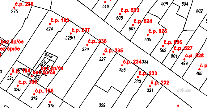 Česká Lípa 235 na parcele st. 327 v KÚ Česká Lípa, Katastrální mapa