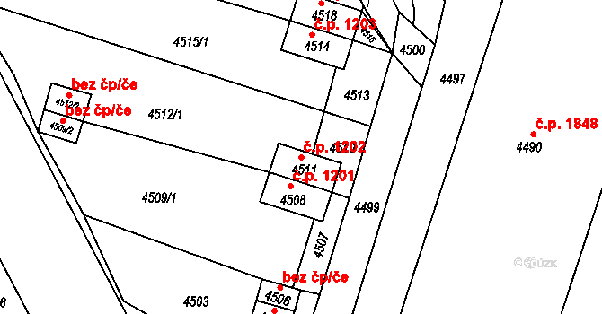 Jirkov 1202 na parcele st. 4511 v KÚ Jirkov, Katastrální mapa