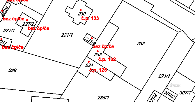 Pražské Předměstí 102, Bílina na parcele st. 233 v KÚ Bílina, Katastrální mapa