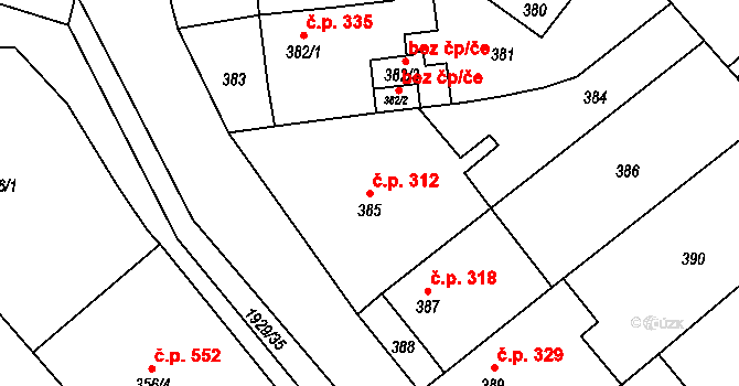 Zbýšov 312 na parcele st. 385 v KÚ Zbýšov u Oslavan, Katastrální mapa