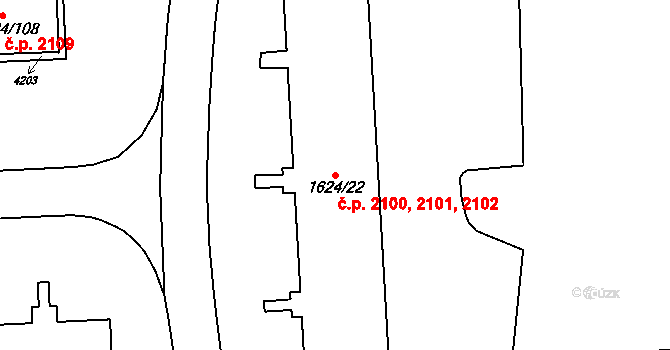 Mizerov 2100,2101,2102, Karviná na parcele st. 1624/22 v KÚ Karviná-město, Katastrální mapa