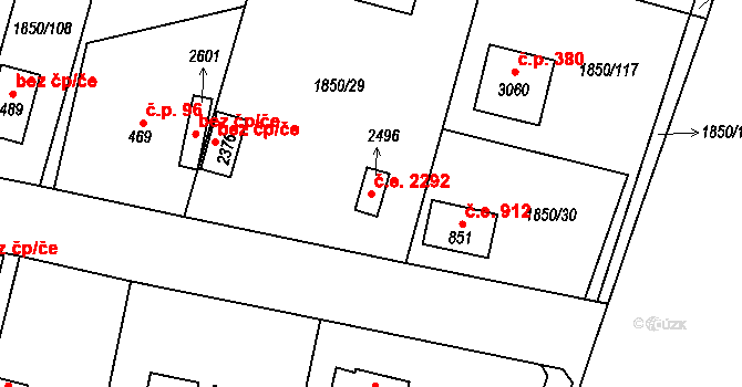 Valcha 2292, Plzeň na parcele st. 2496 v KÚ Valcha, Katastrální mapa