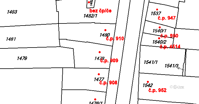 Prostějov 909 na parcele st. 1478 v KÚ Prostějov, Katastrální mapa